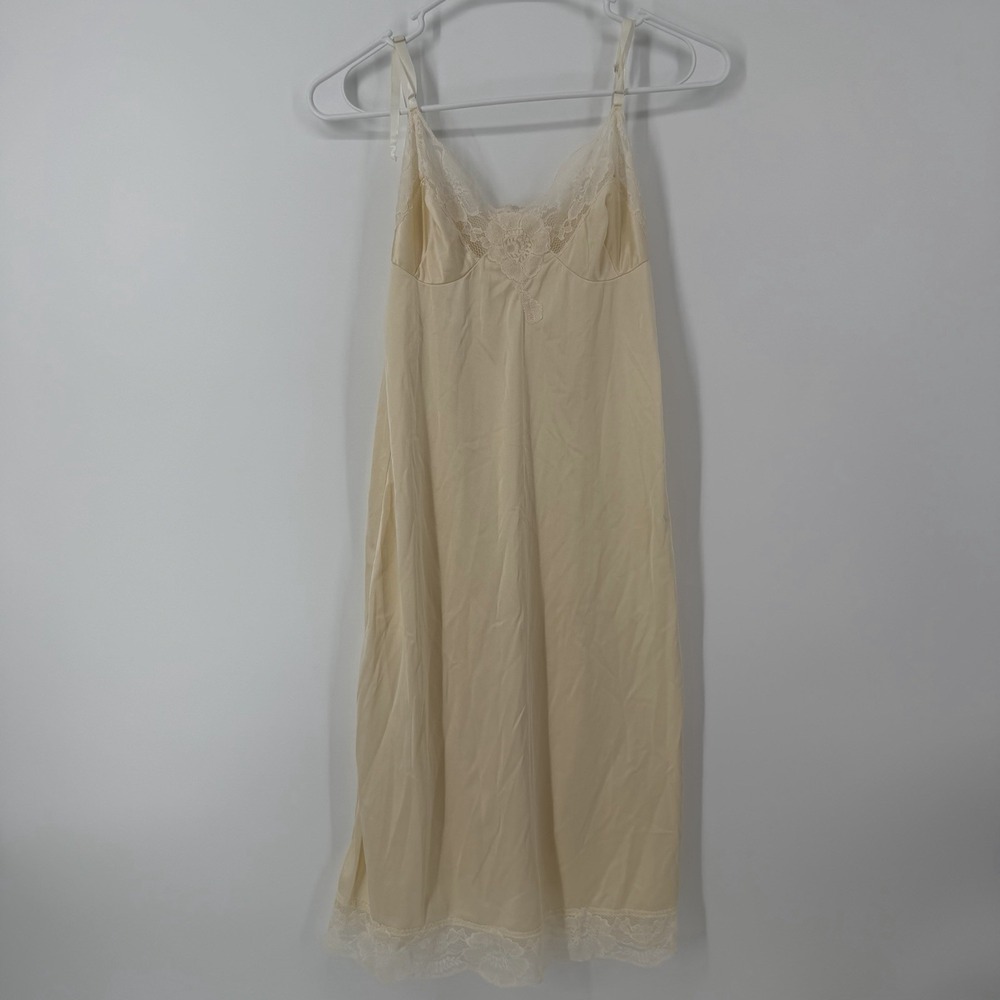 Vintage Kayser Cream Ivory Lace Chemise Slip Nightgown Lingerie Size 34